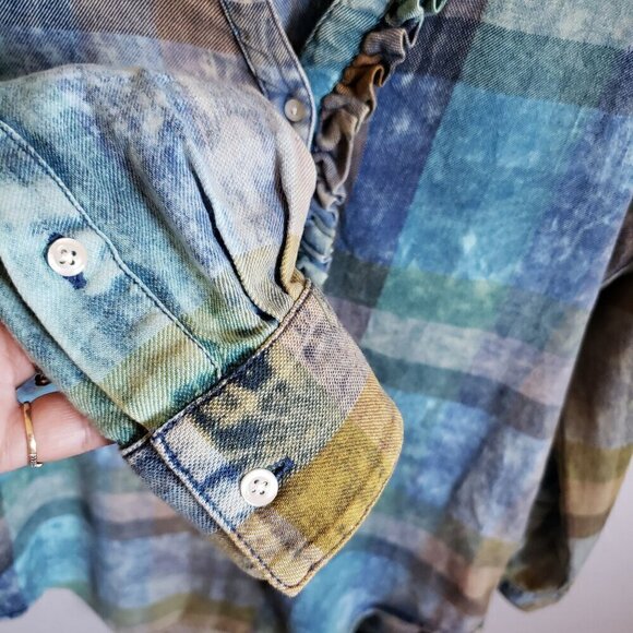 Anthropologie Isabella Sinclair Plaid Ruffle Henley Top Acid Wash Size Womens XS - Picture 7 of 11